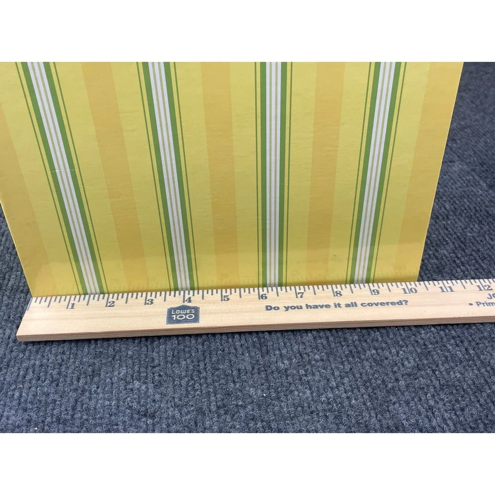 VTG. Hallmark Yellow Green Striped Card Storage Box w/Pullout Drawer 10.5x10x4.5